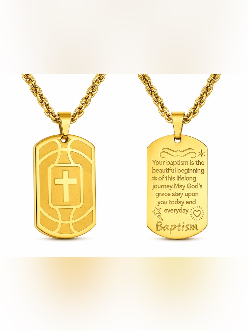 Basketball Cross Necklace for Men Gold Stainless Steel Dog Tag Christian Baptism - Picture 1 of 6